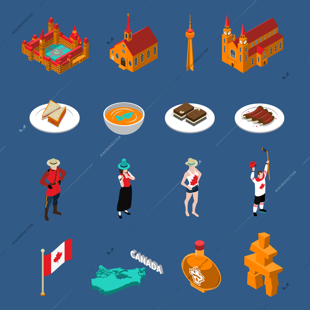 Canada Touristic Icons Set Vector Illustration