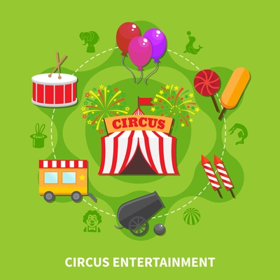 Circus concept with big tent and attractions isolated vector illustration