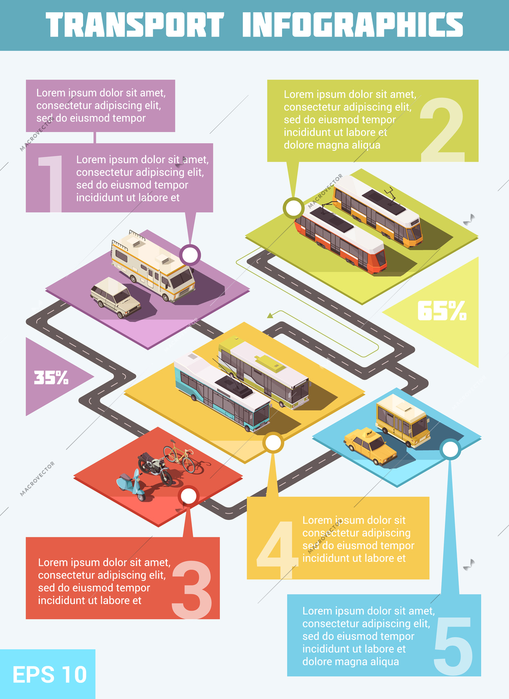 Transport infographic set with means of transportation symbols isometric vector illustration