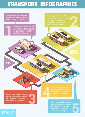 Transport infographic set with means of transportation symbols isometric vector illustration