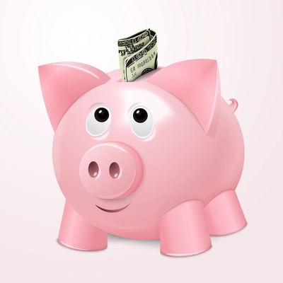 Piggy bank money safe box with cash dollar bill concept vector illustration