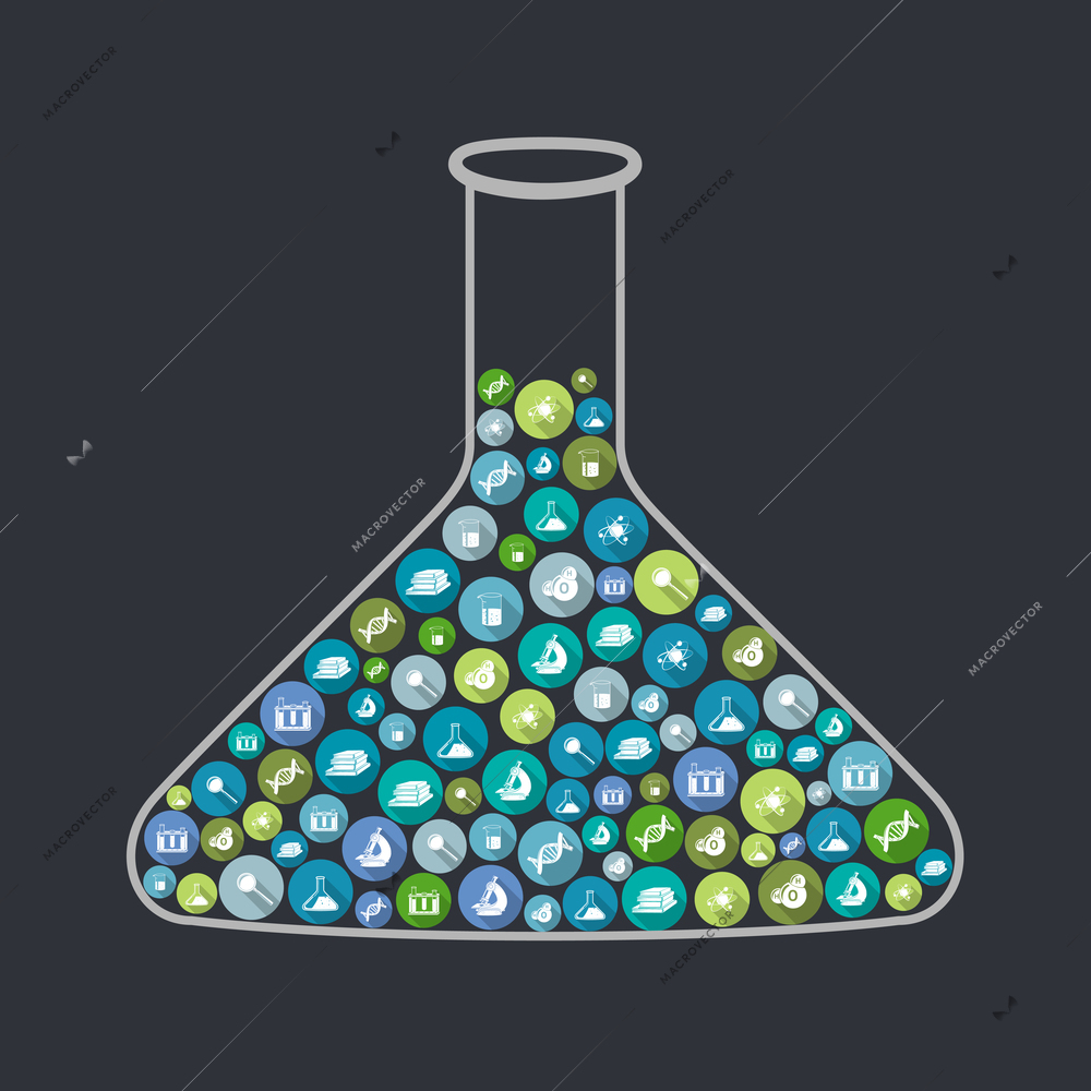 Science beaker outline concept with laboratory icons vector illustration.