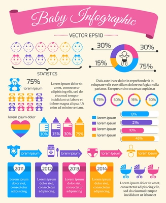 Baby child infographic presentation template with charts and newborn elements vector illustration