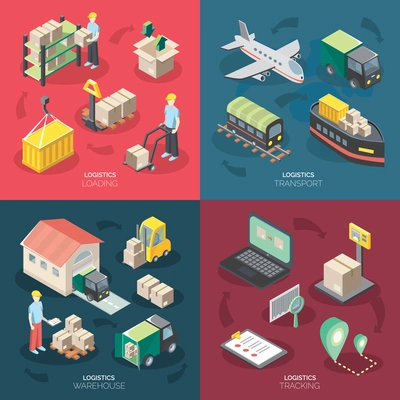 Logistics concept icons set with tracking and warehouse symbols isometric isolated vector illustration