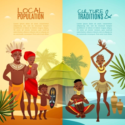 African tribal traditions customs rituals and family life 2 flat vertical banners set isolated vector illustration