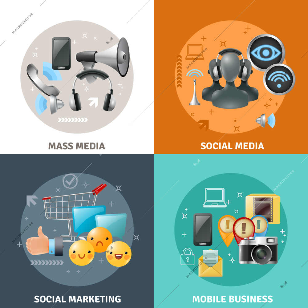 Social media concept with different ways of communication by means of modern technology vector illustration