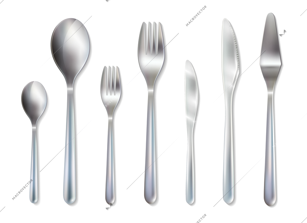 Reception dinner cutlery set with spoons knives and forks for main dish and dessert realistic vector illustration