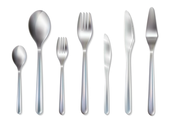 Reception dinner cutlery set with spoons knives and forks for main dish and dessert realistic vector illustration