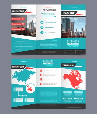 Three fold flyer template - universal business report design vector illustration