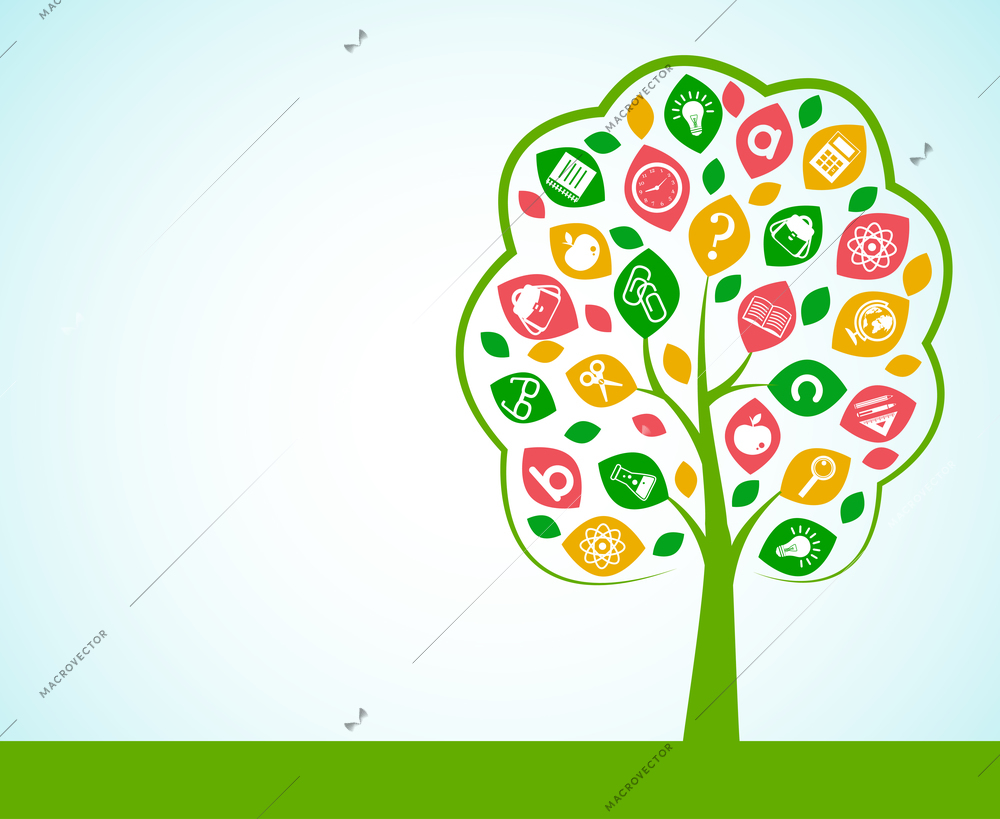 Tree of knowledge with education symbols leaves concept vector illustration