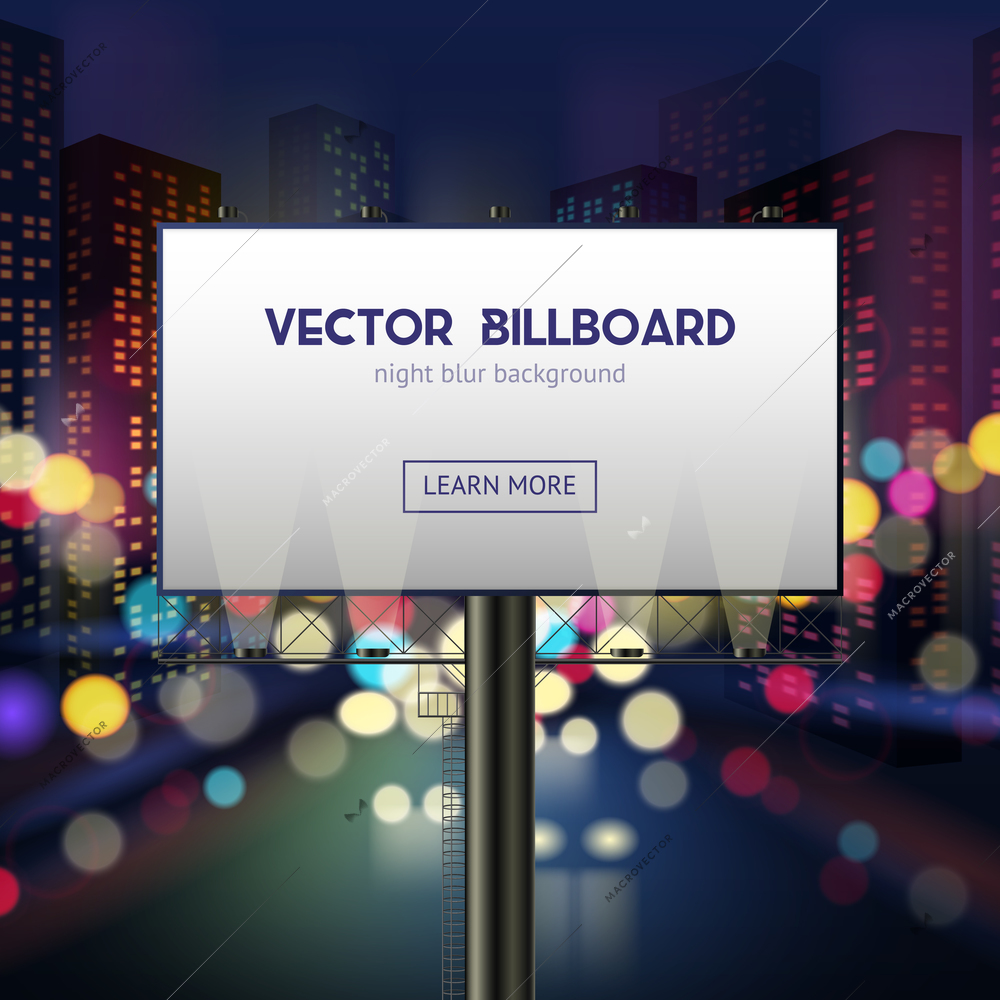 Advertising billboard template with blank space for your text on night city blurred background vector illustration