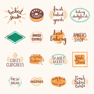 Bakery labels set with logos and emblems in retro style isolated vector illustration