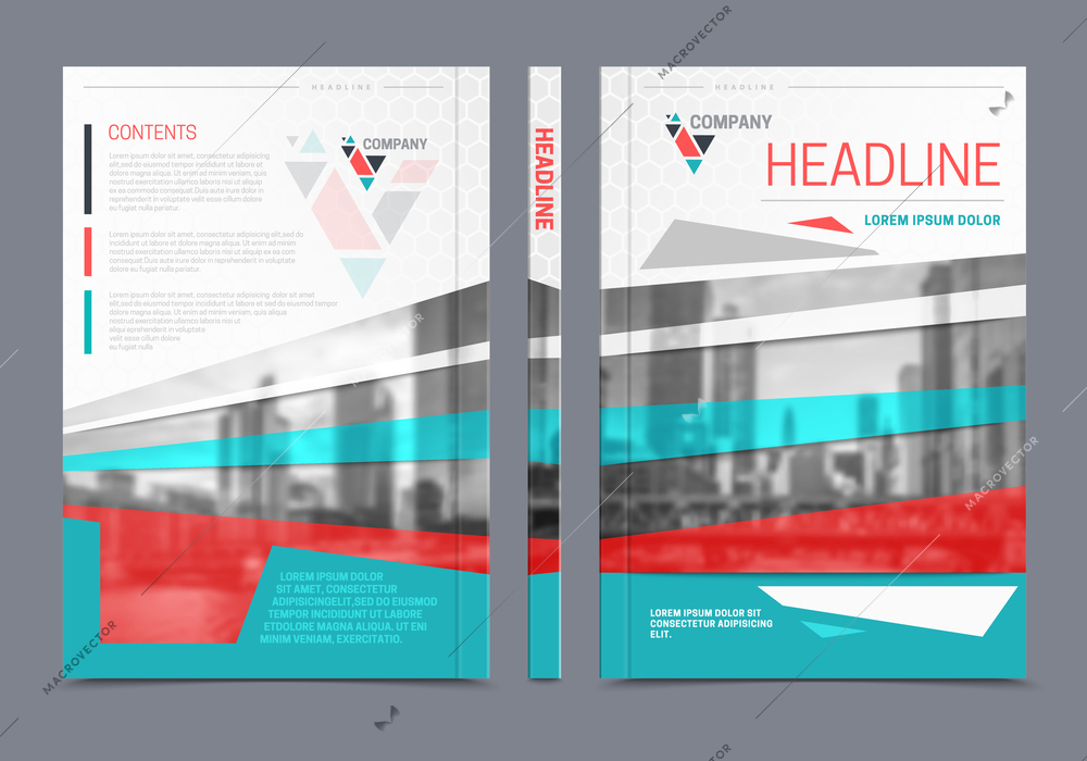 Annual report brochure design looks like books spine back and front sides with headline on top vector illustration