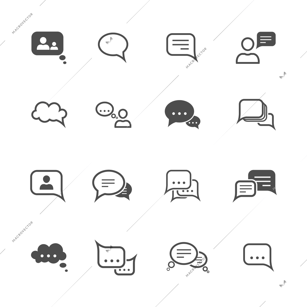 Chat message speech talk text bubble communication icons set isolated vector illustration