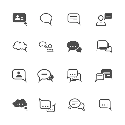 Chat message speech talk text bubble communication icons set isolated vector illustration