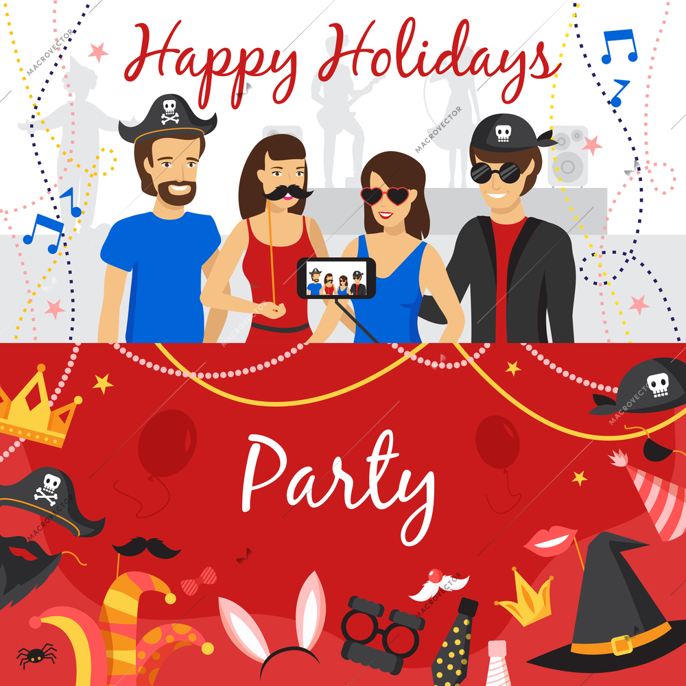 Photo booth party horizontal banners set with people flat isolated vector illustration