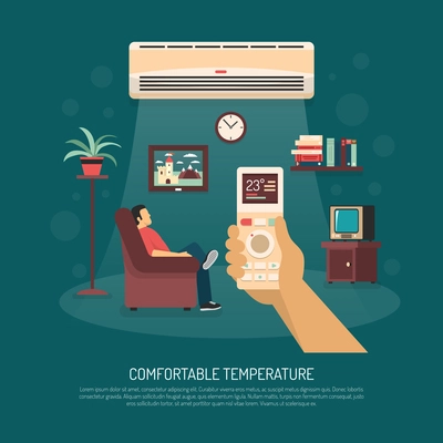 Home ventilation conditioning and heating equipment providing comfortable temperature flat vector illustration