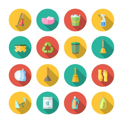 Cleaning dusting and sanitation icons set of can bucket spray plunger isolated vector illustration