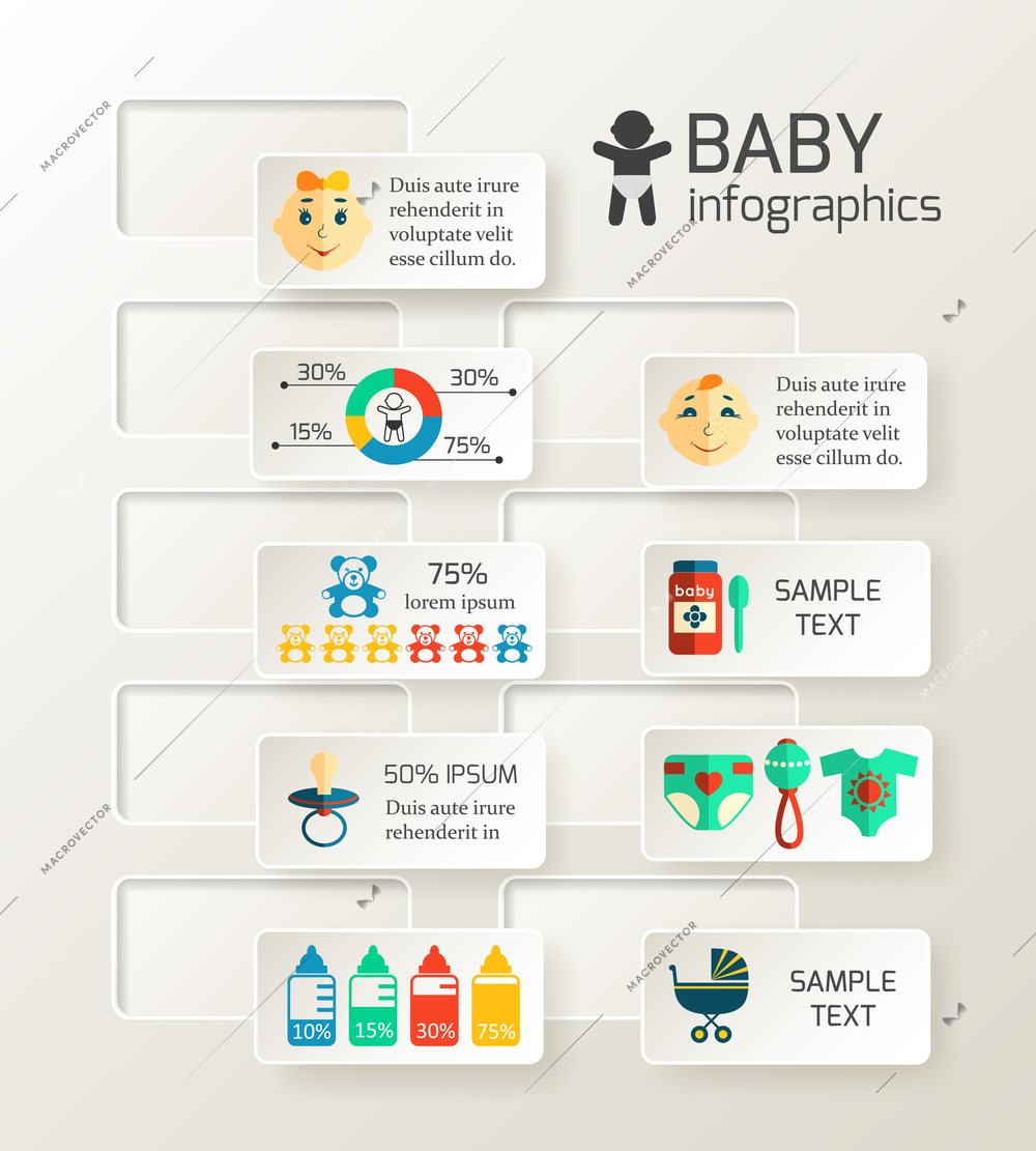 Baby child infographic design layout with newborn content vector illustration