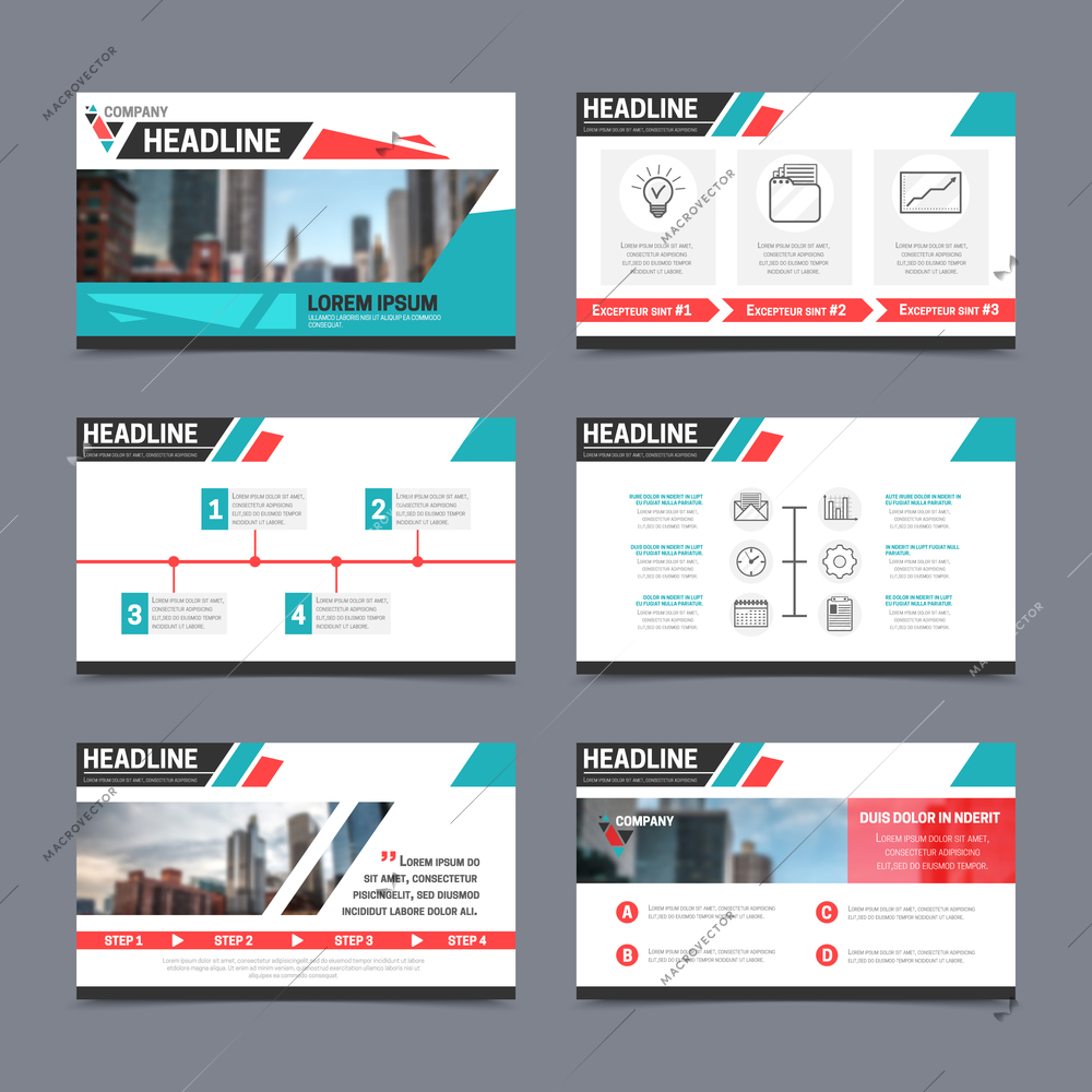 Presentation templates set with abstract design isolated vector illustration