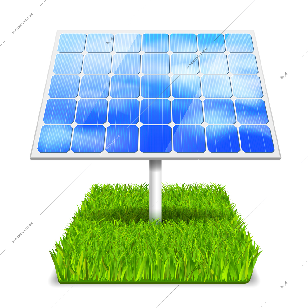 Eco energy concept solar panel in grass vector illustration