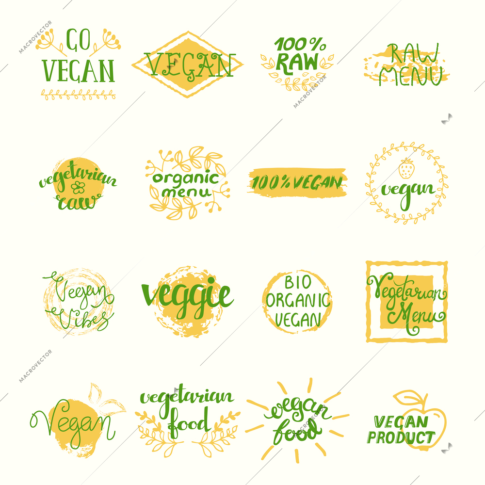 Vegan retro elements set of labels stickers tags badges and emblems isolated vector illustration