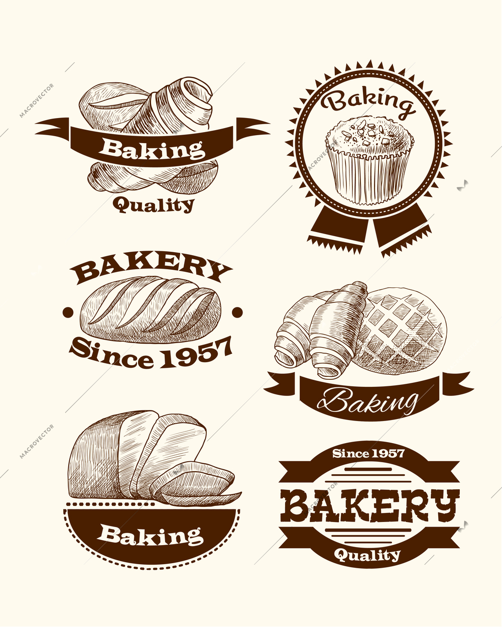 Croissant cake and traditional bread quality baking advertising food signs vector illustration