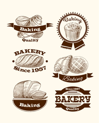 Croissant cake and traditional bread quality baking advertising food signs vector illustration