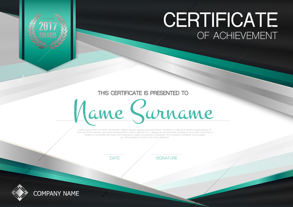 Certificate of achievement template with modern luxury background green ribbon and place for your text vector illustration