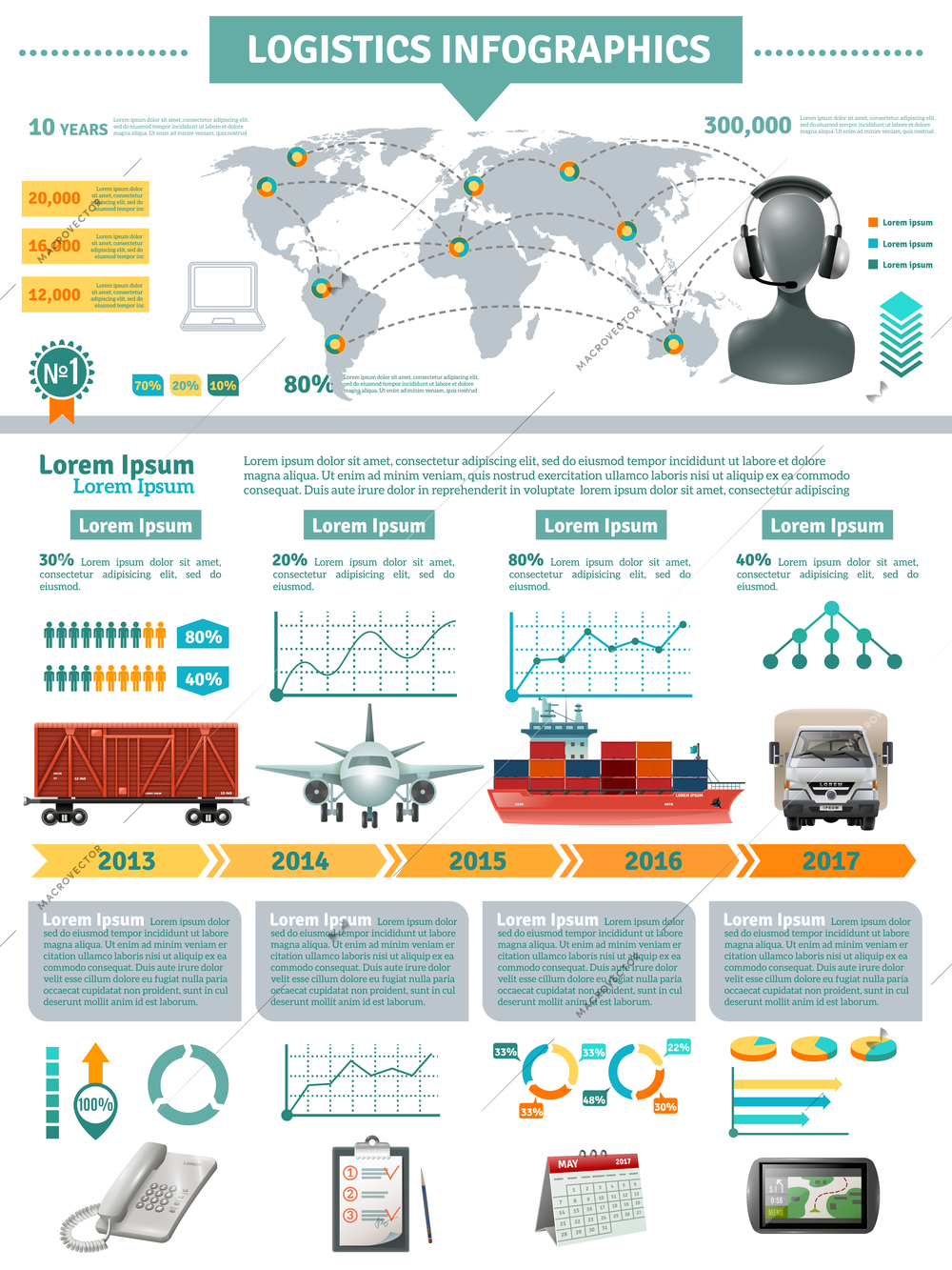 Global logistics infographics with network distribution and delivering different transports supporting accessories vector illustration