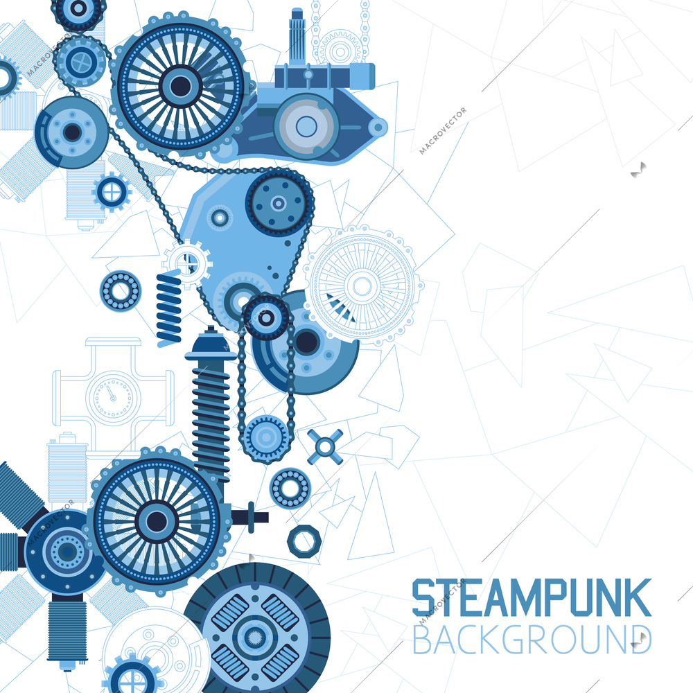 Steampunk futuristic background with mechanical engineering industrial parts details and elements vector illustration