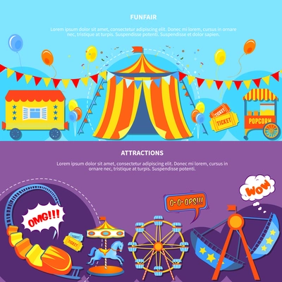 Amusement park horizontal banners website design abstract isolated vector illustration