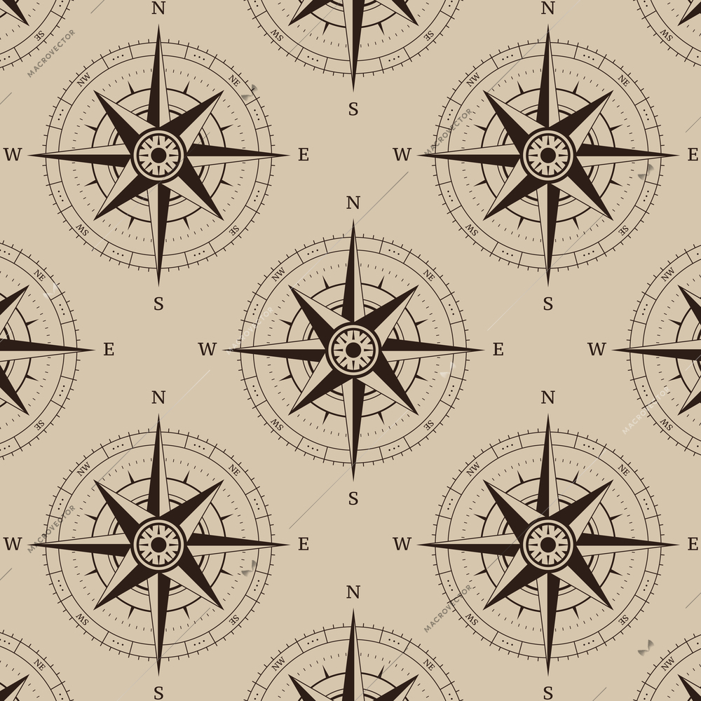 Navigation compass seamless pattern background vector illustration