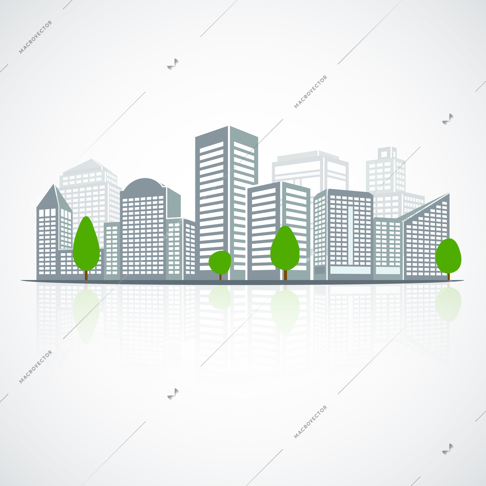 Modern city skyline building landscape skyscraper offices and property vector illustration