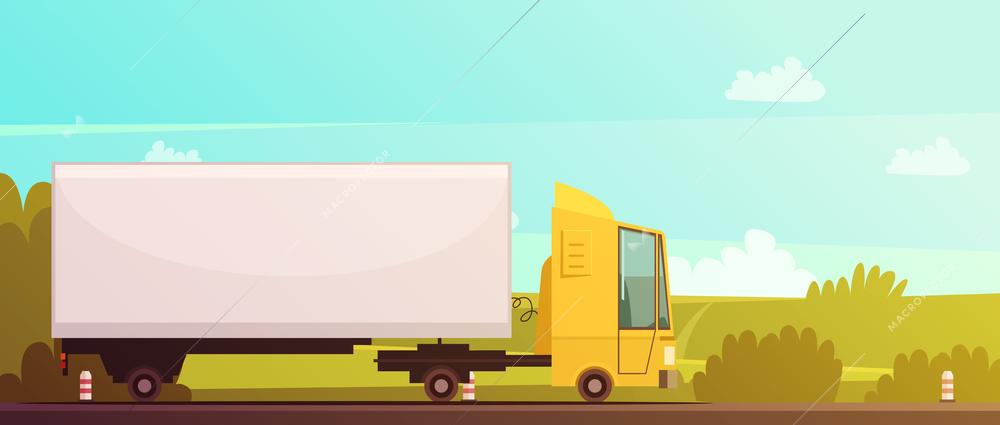 Logistics and delivery cartoon background with truck and road vector illustration