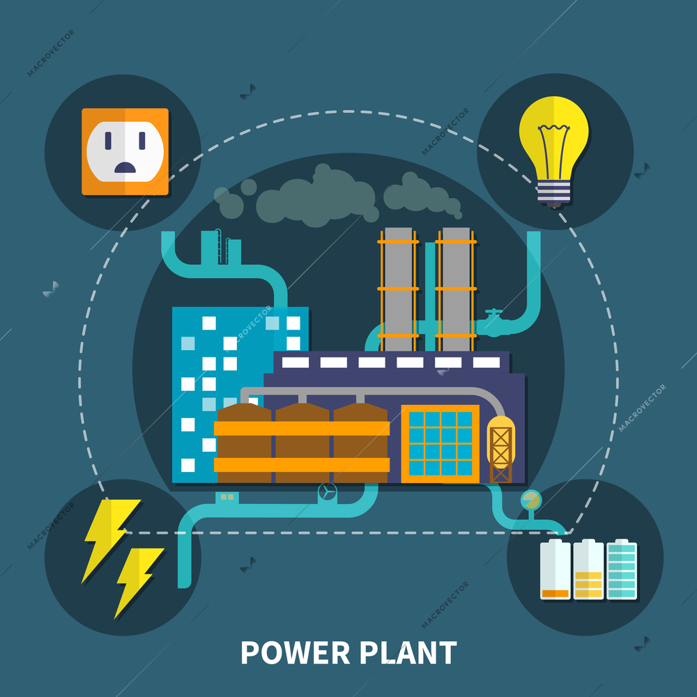 Power plant layout with bulb and other abstract vector illustration