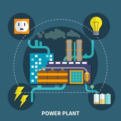 Power plant layout with bulb and other abstract vector illustration