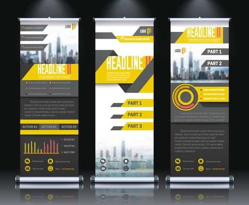 Report rollup vertical banners set realistic isolated vector illustration