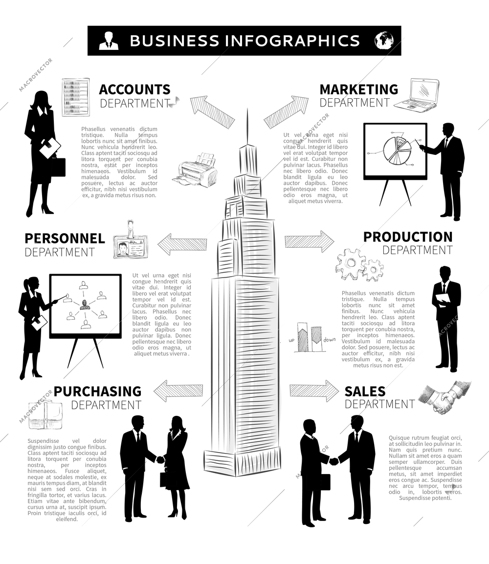 Business people infographics set with businessmen silhouettes vector illustration