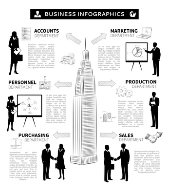 Business people infographics set with businessmen silhouettes vector illustration