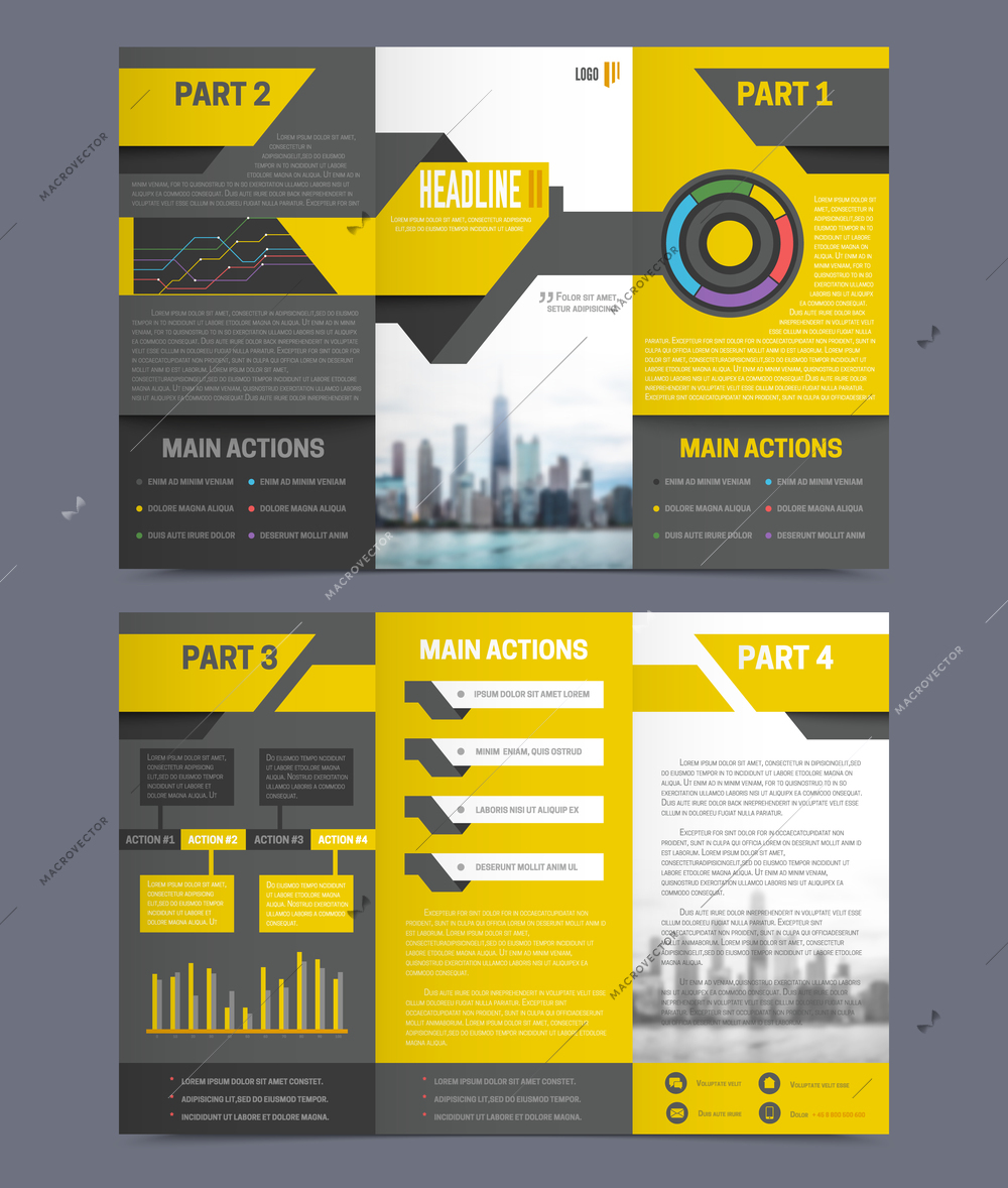 Company report flyer template on grey background flat isolated vector illustration