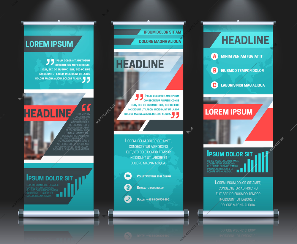 Rollup banners template with business presentation design template vector illustration