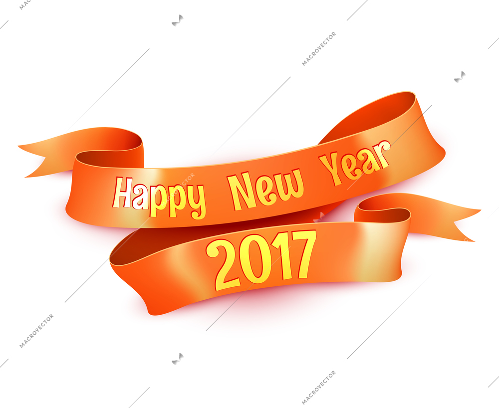 Traditional red ribbon with happy new 2017 year season greetings text decorative element 3d isolated vector illustration