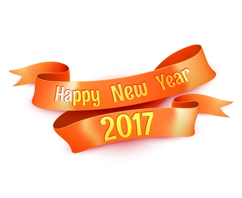 Traditional red ribbon with happy new 2017 year season greetings text decorative element 3d isolated vector illustration