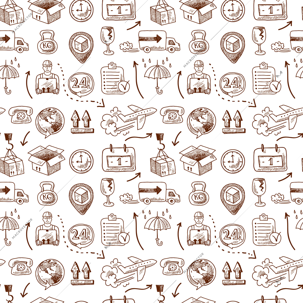 Logistic service icons and shipping elements in seamless pattern vector illustration