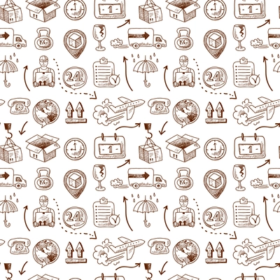 Logistic service icons and shipping elements in seamless pattern vector illustration