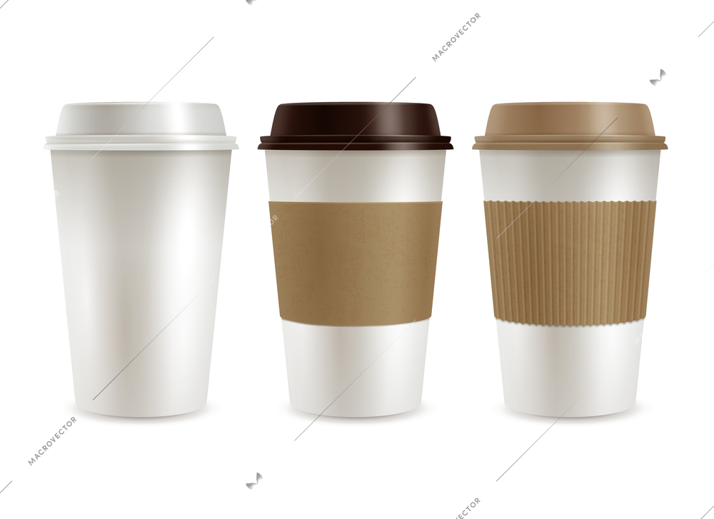 Coffee plastic covers design realistic set isolated vector illustration