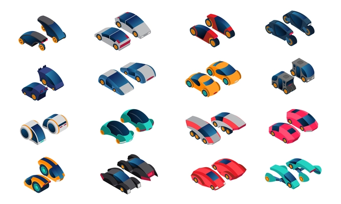 Futuristic cars isometric icons set of conceptual vehicles of new generation isolated vector illustration