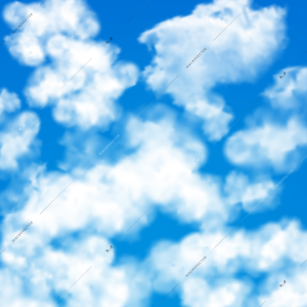 Bright blue sky with white summer fluffy clouds seamless pattern vector illustration