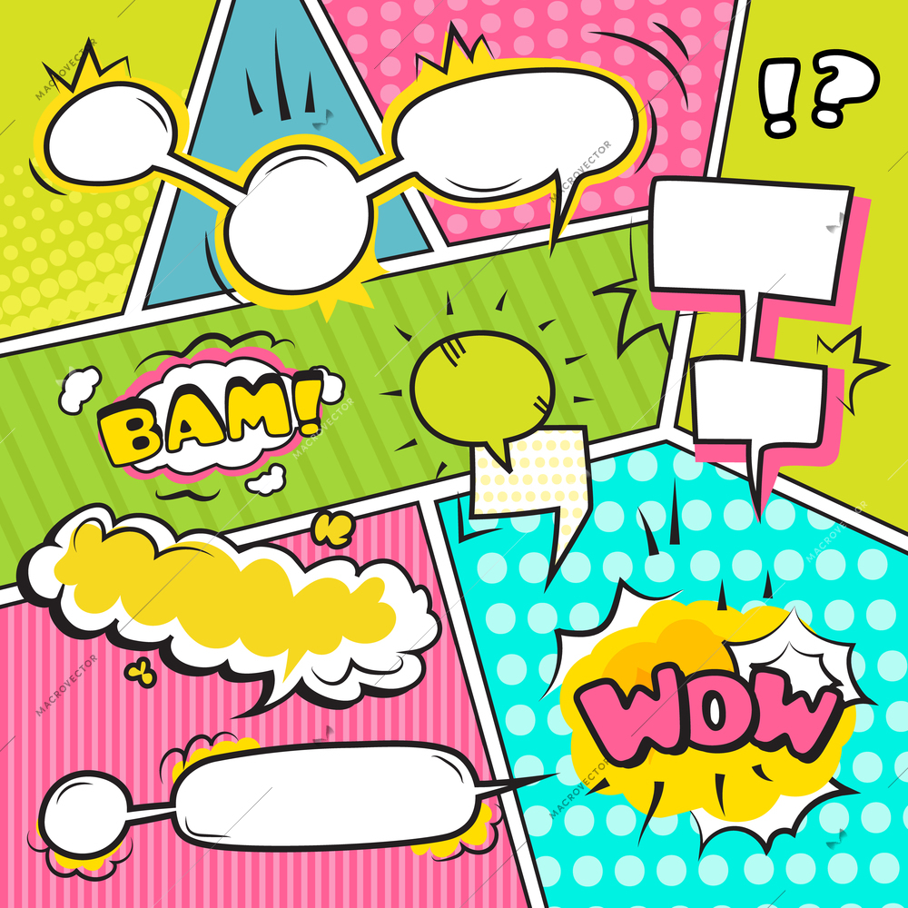 Comic speech and sound emotional bubble banners set flat vector illustration